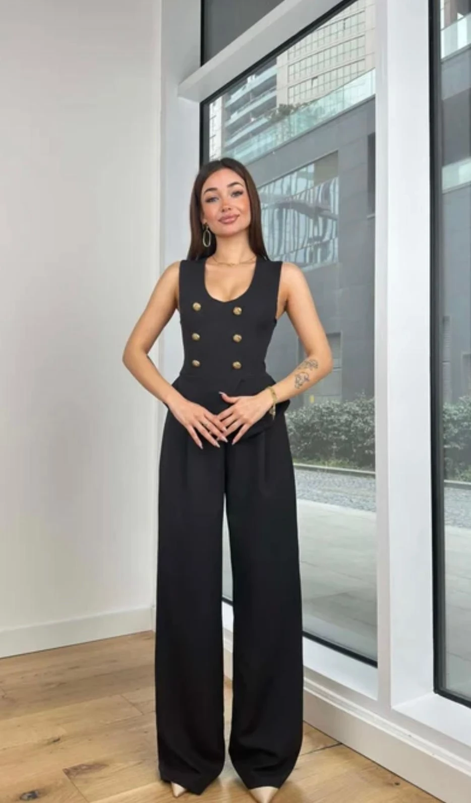 Atlas Kumaş Düğme Detaylı Takım