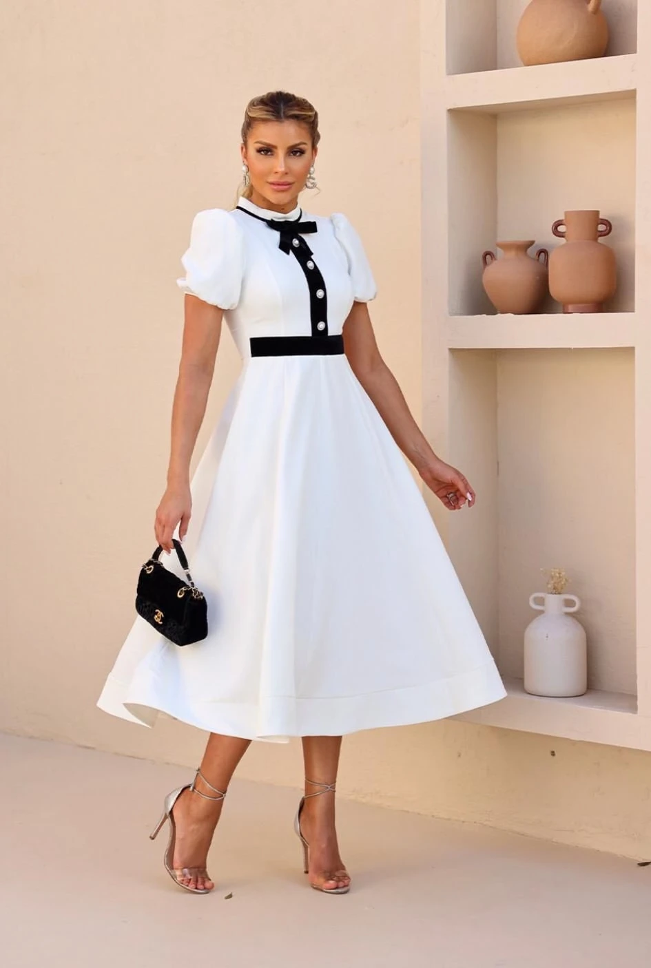 Atlas Kumaş Fiyonklu Elbise