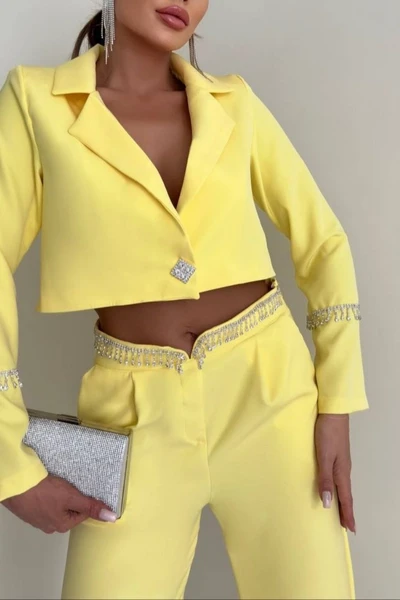Atlas Kumaş İnci Detalı Pantolon Ceket Takım