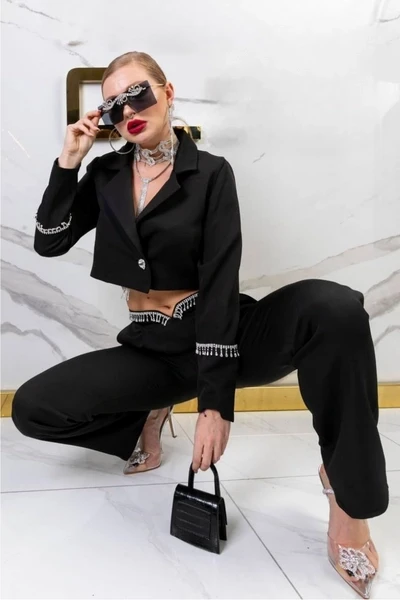 Atlas Kumaş İnci Detaylı Pantolon Ceket Takım