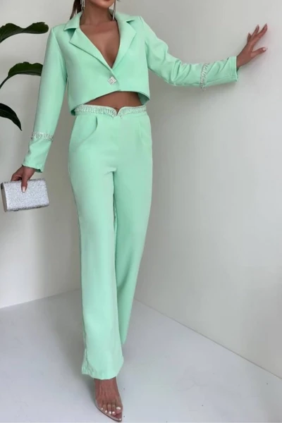 Atlas Kumaş İnci Detaylı Pantolon Ceket Takım