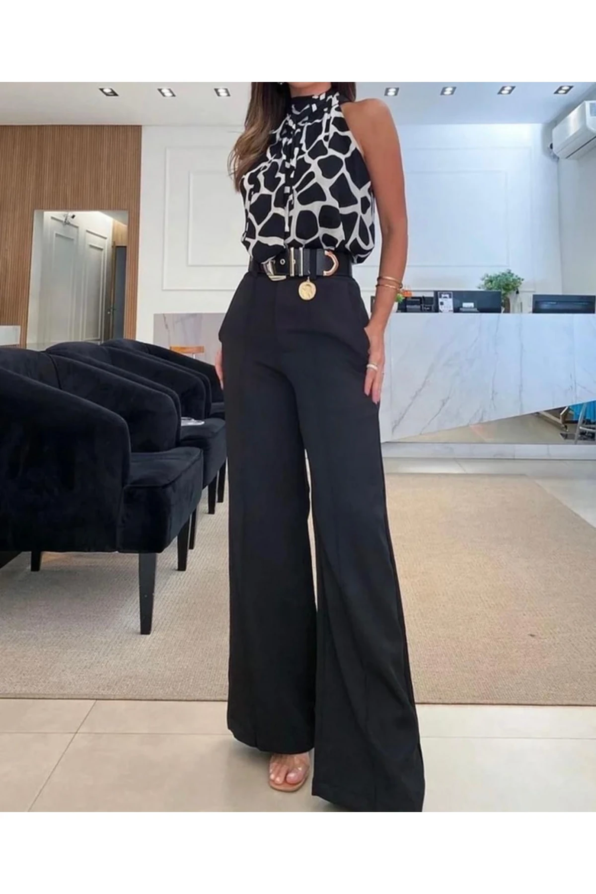 Atlas Kumaş Pantolon ✔️Saten Bluz✔️Kemer Dahildir