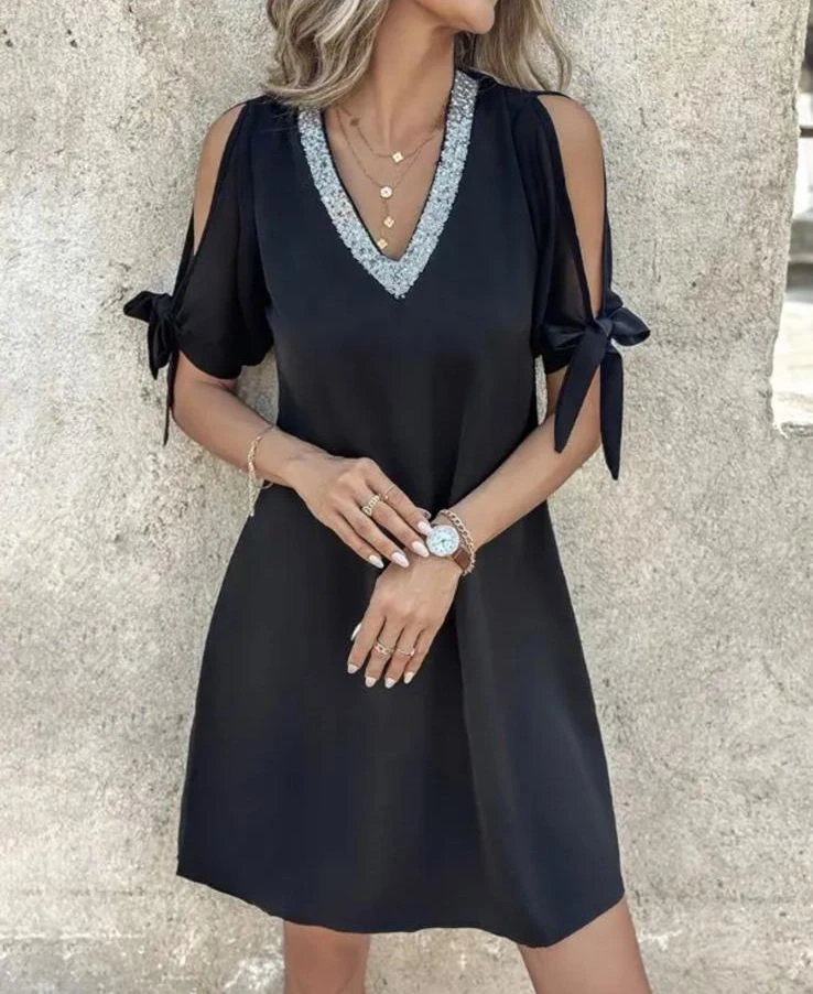 Atlas Kumaş Payet Detaylı Elbise