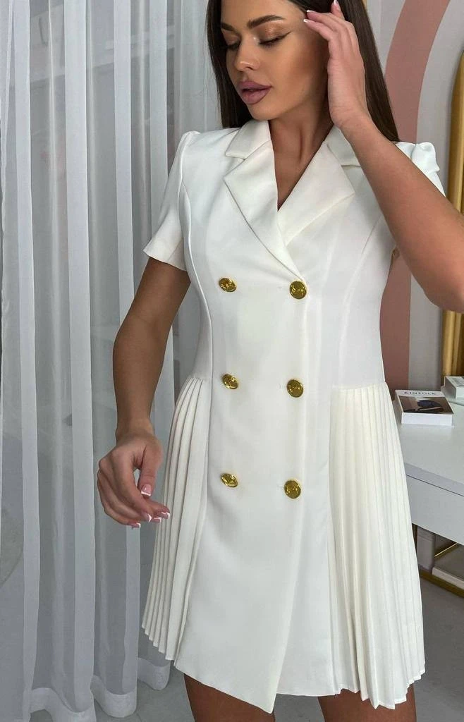 Atlas Kumaş Pilise Detaylı Kemer Dahil Elbise