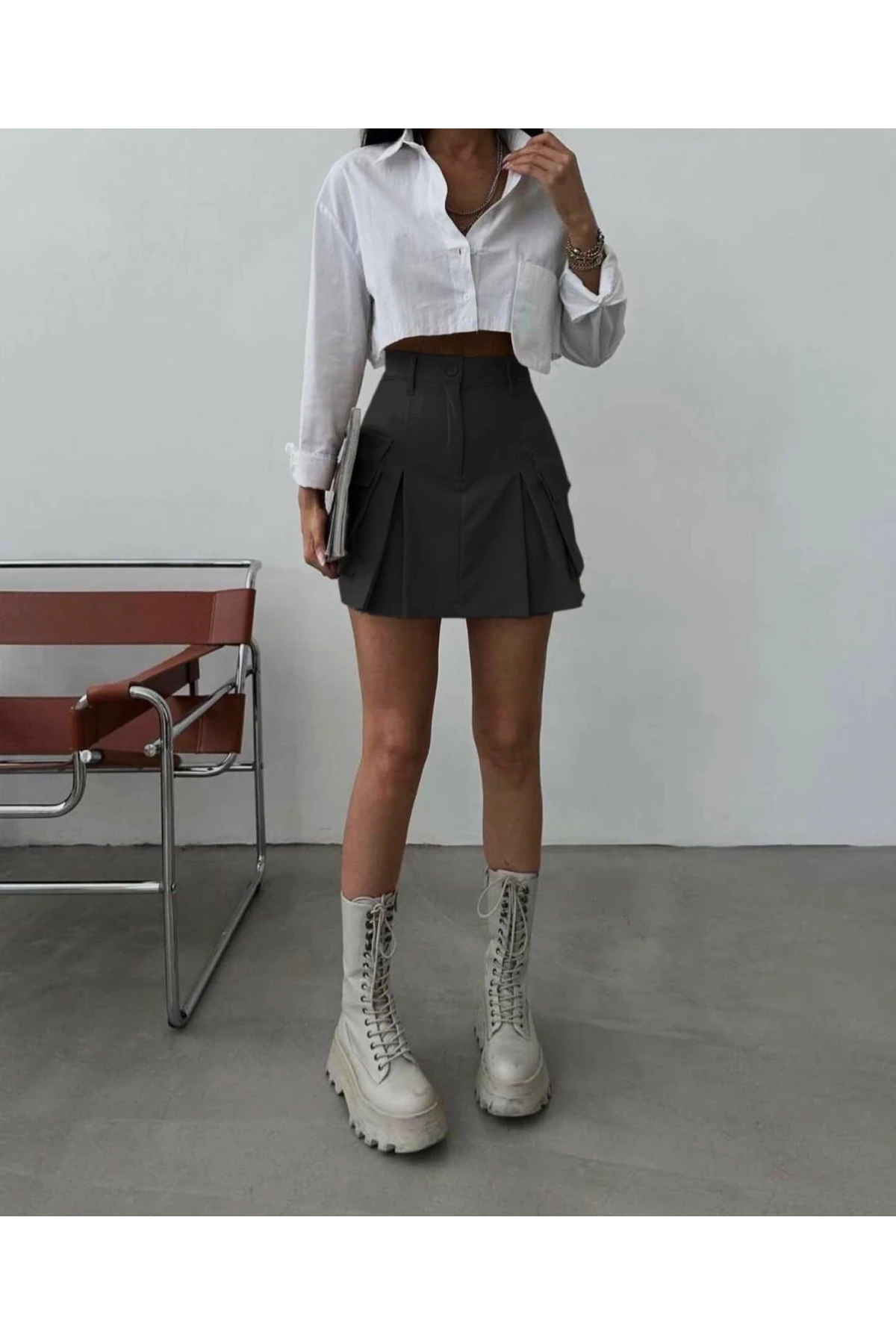 Atlas Kumaş Şortlu Etek