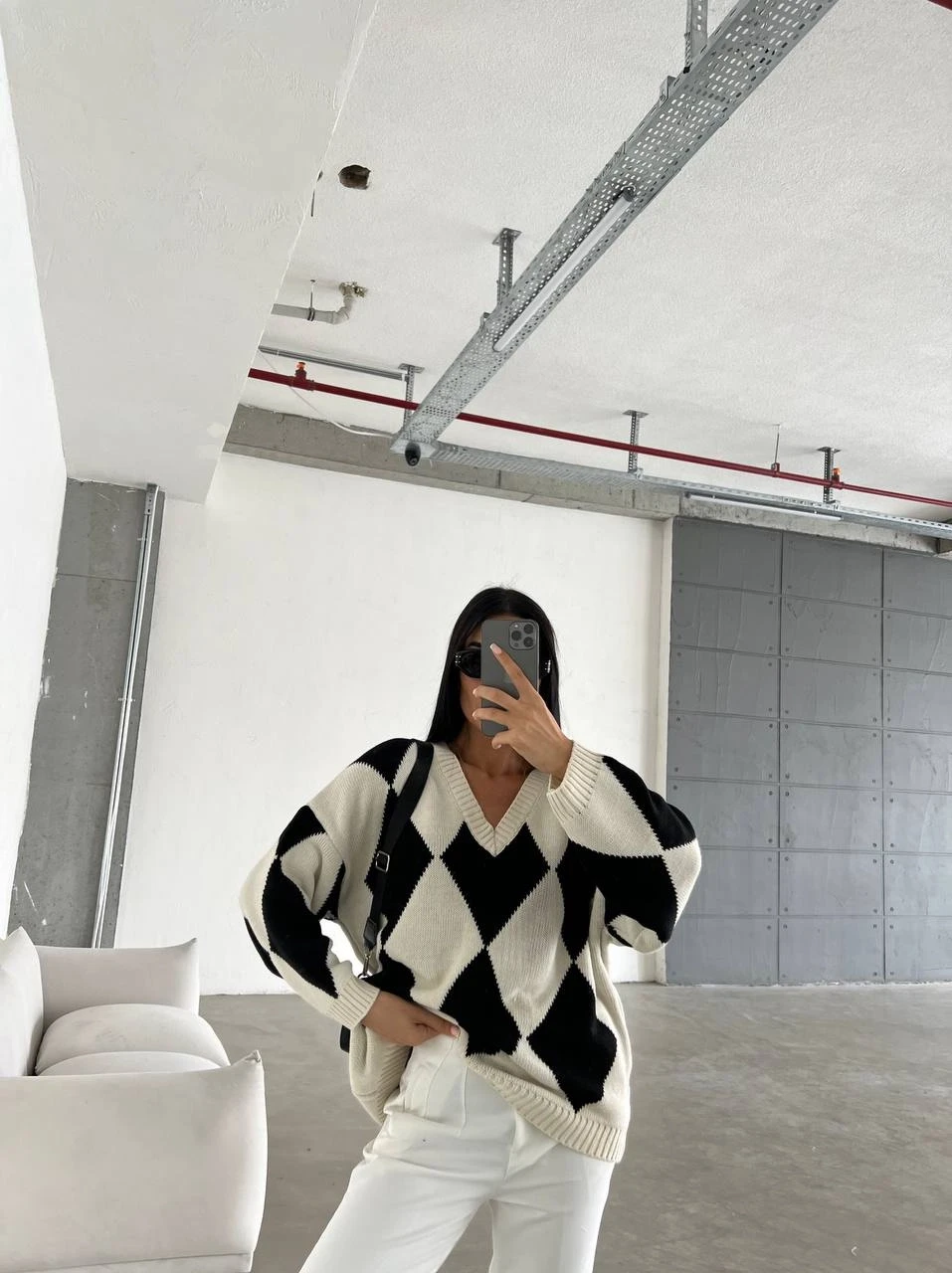 Baklava Desen ve Yaka Triko