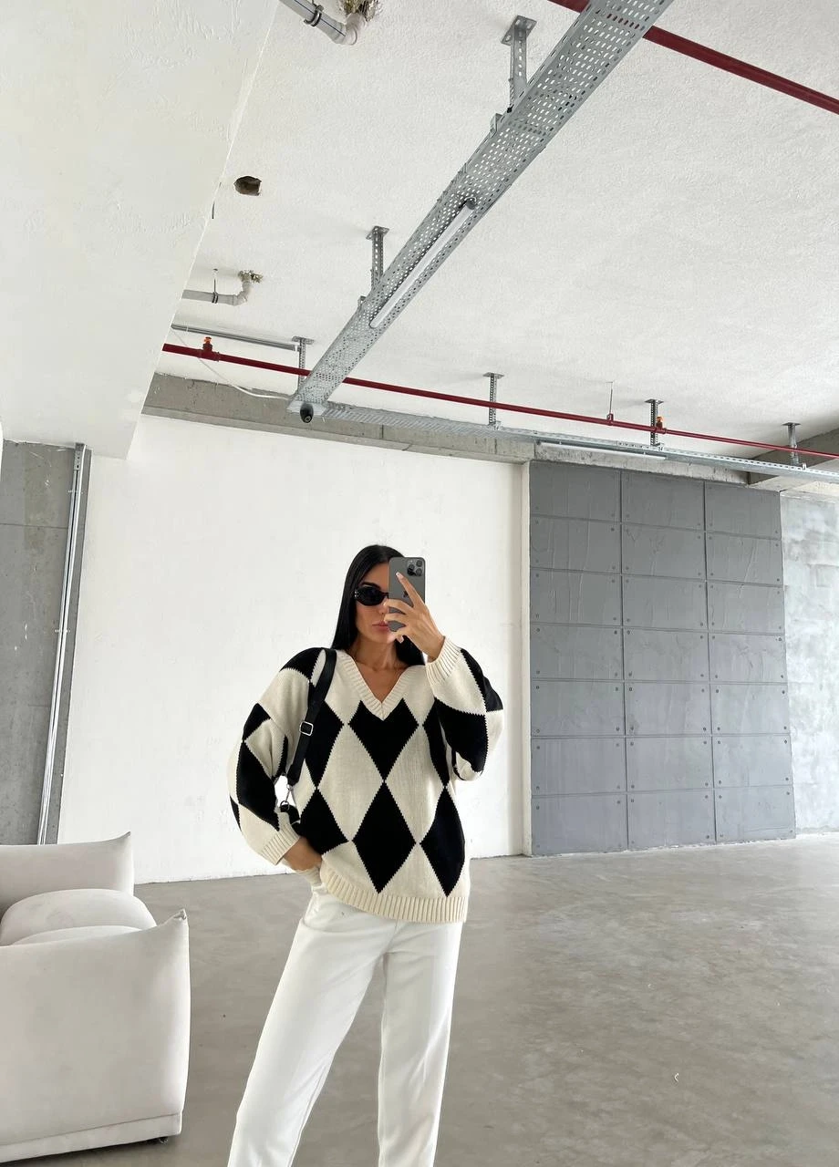 Baklava Desen ve Yaka Triko