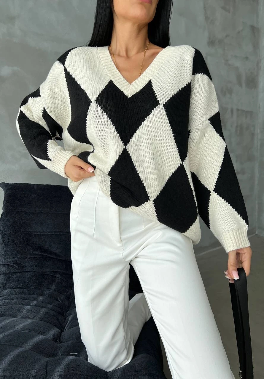 Baklava Desen ve Yaka Triko