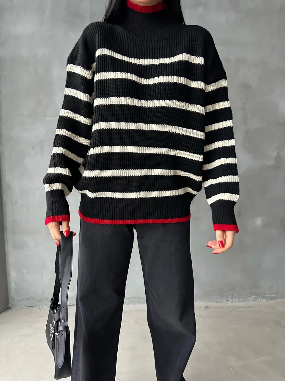 Balıkçı Yaka Şeritli Triko Kazak