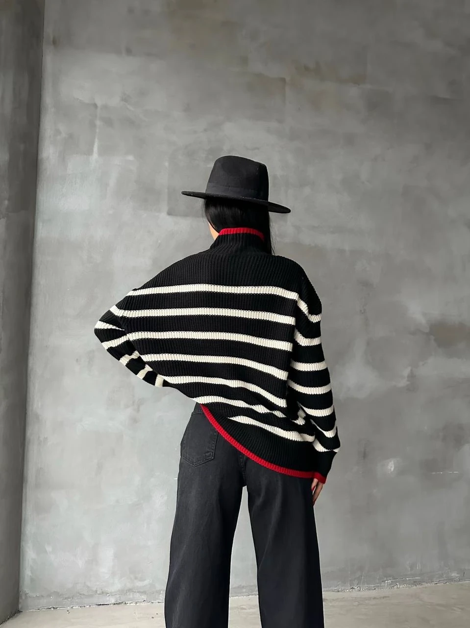 Balıkçı Yaka Şeritli Triko Kazak