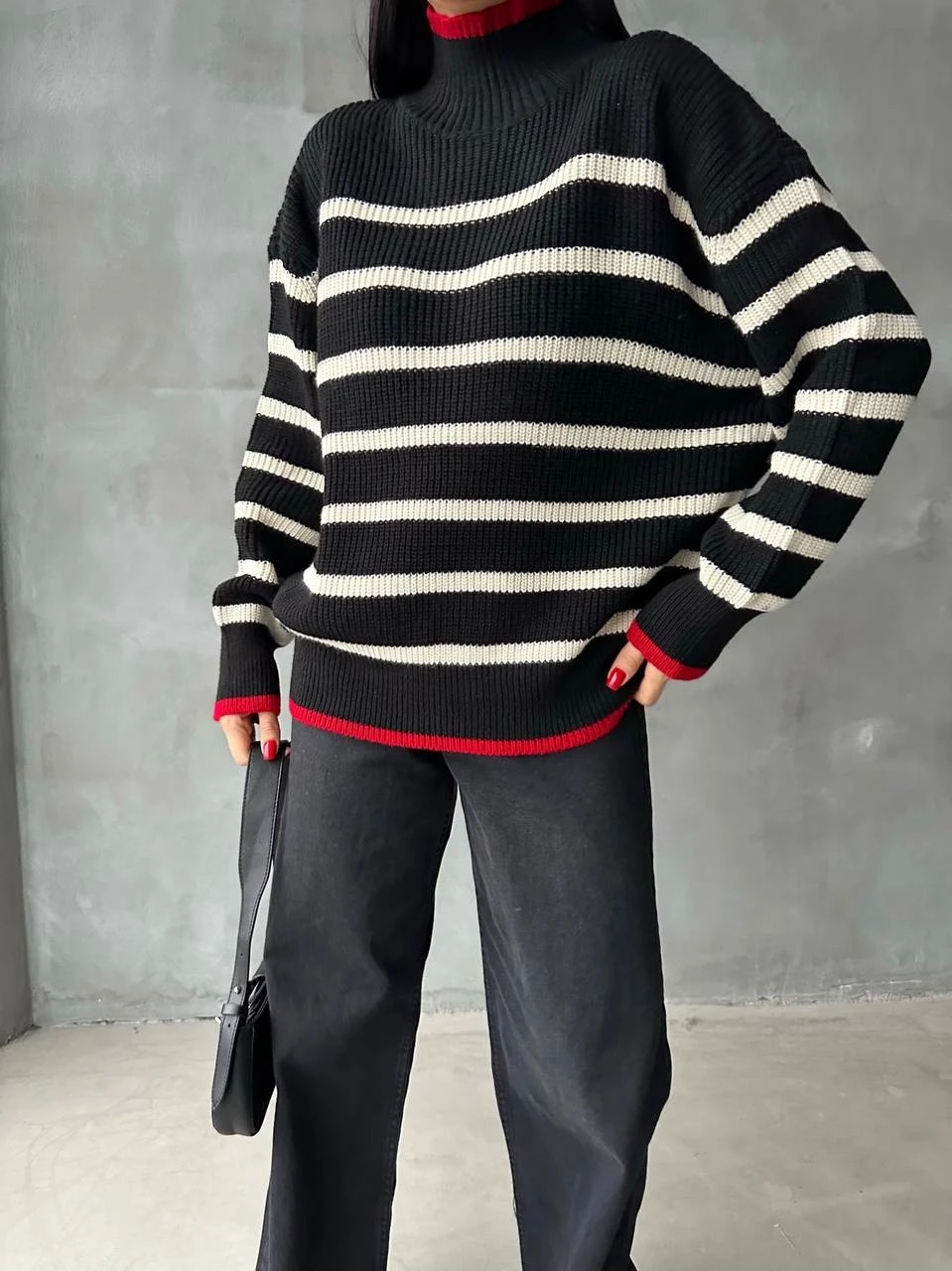 Balıkçı Yaka Şeritli Triko Kazak