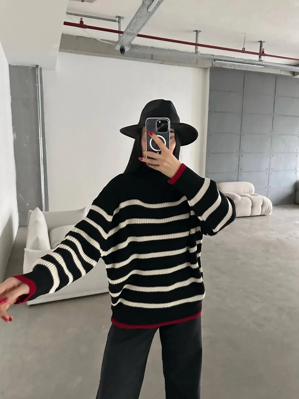 Balıkçı Yaka Şeritli Triko Kazak