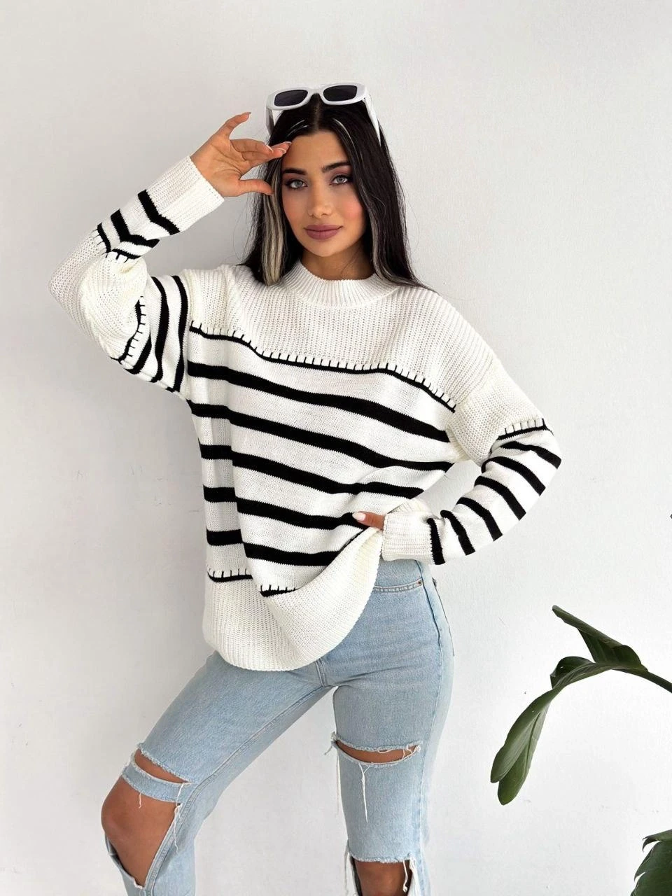 Bisiklet Yaka Çizgili Triko