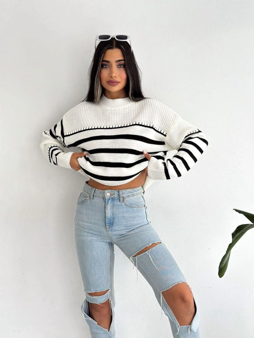 Bisiklet Yaka Çizgili Triko