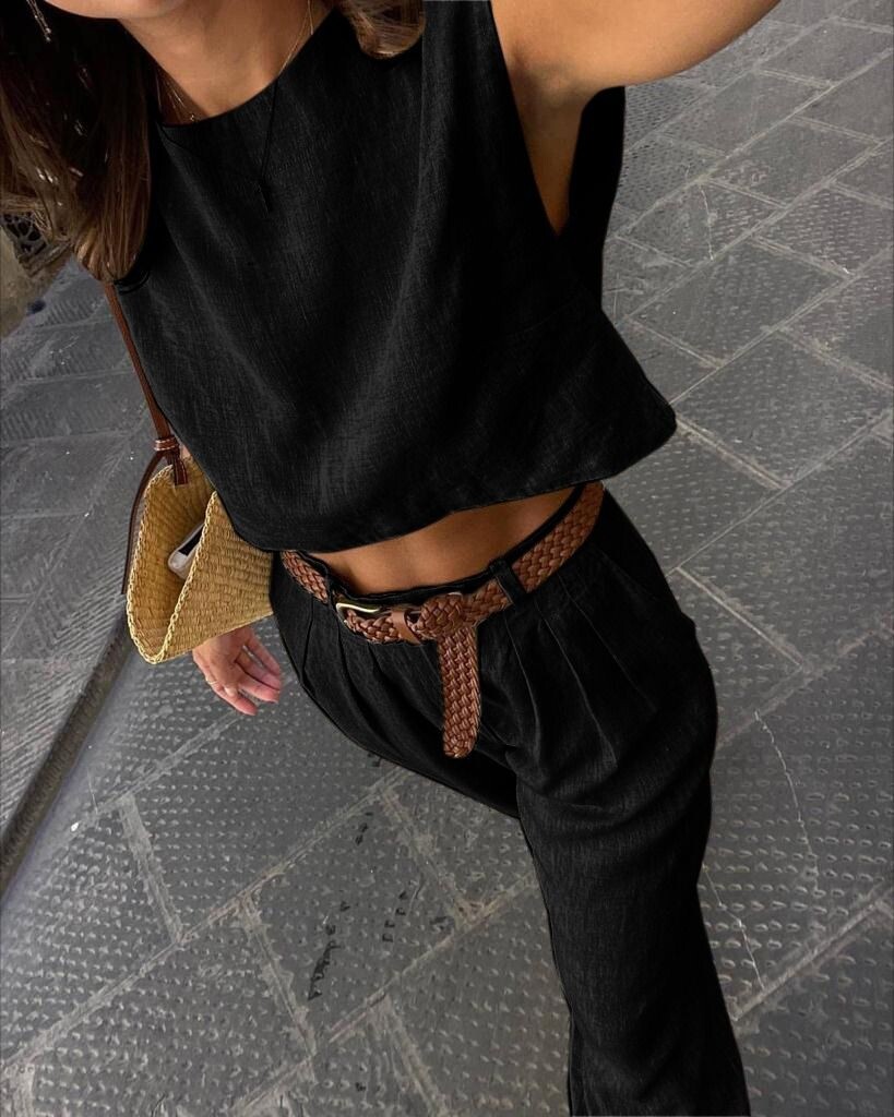 Bluz&Pantolon Keten Takım  **Kemer Hariçtir**