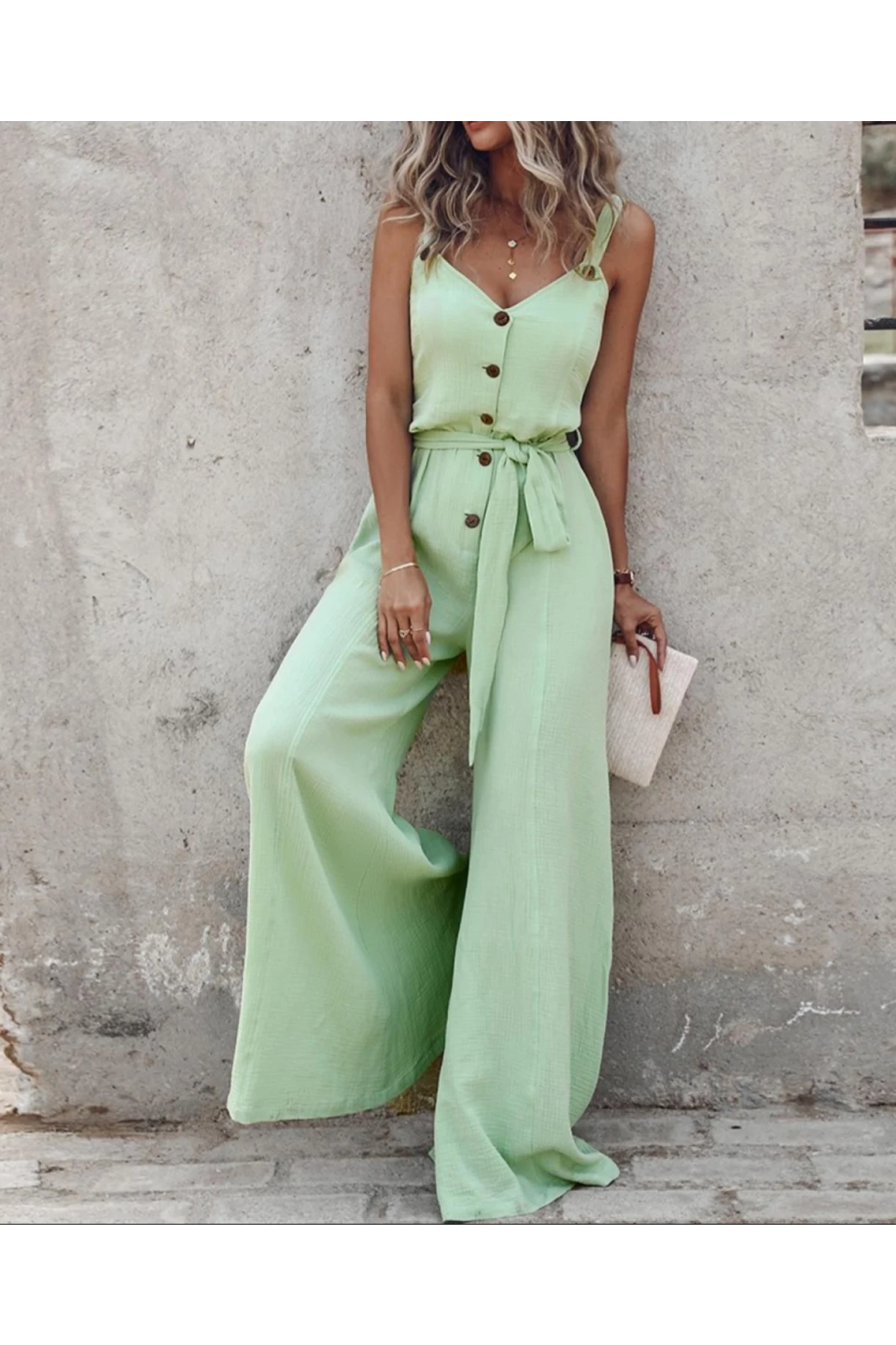 Bürümcük Kumaş Düğme Detaylı Tulum