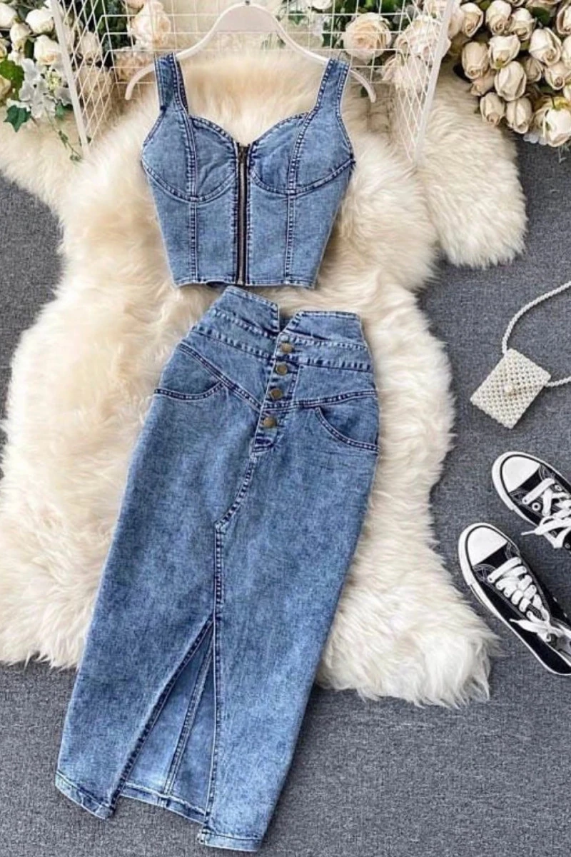 Büstiyer & Etek İkili Kot Takım