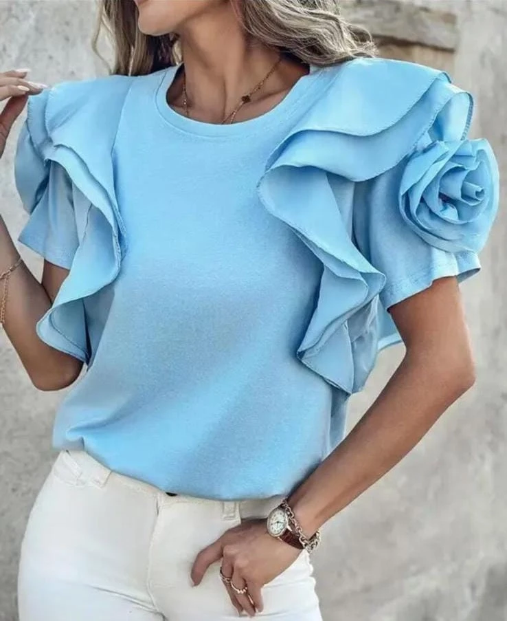 Çiçek Aksesuarlı Dalgıç&Şifon  Bluz