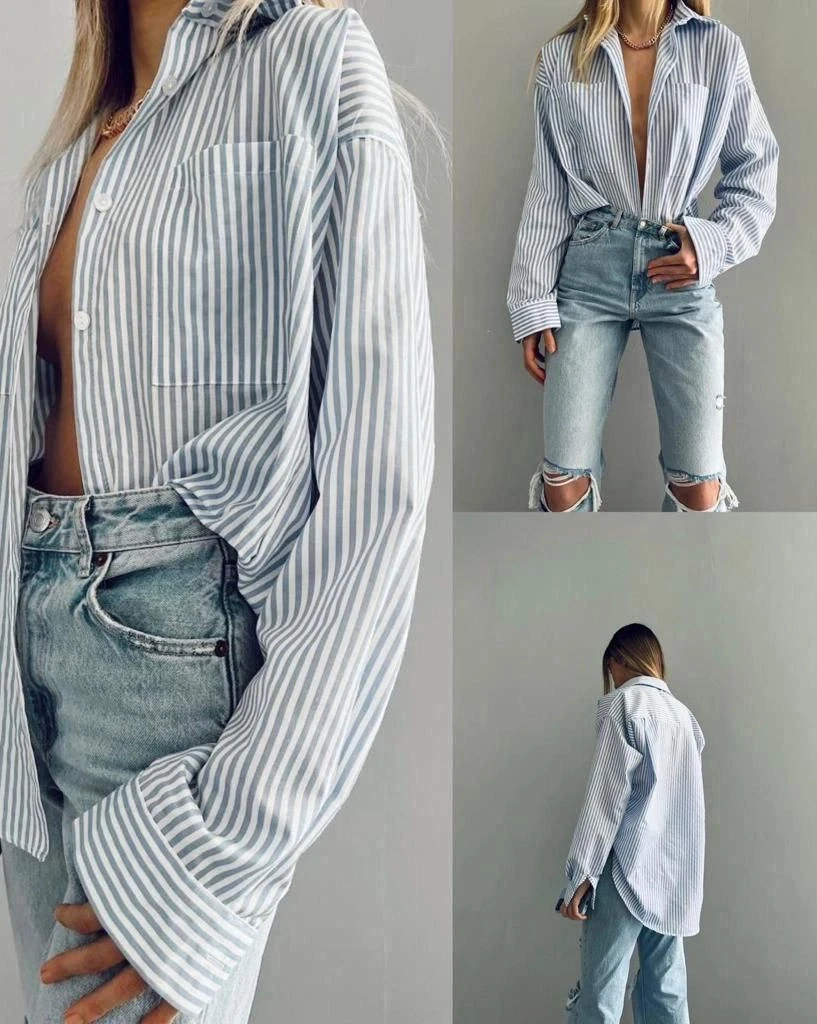 Çizgili Poplin Kumaş Salaş Gömlek