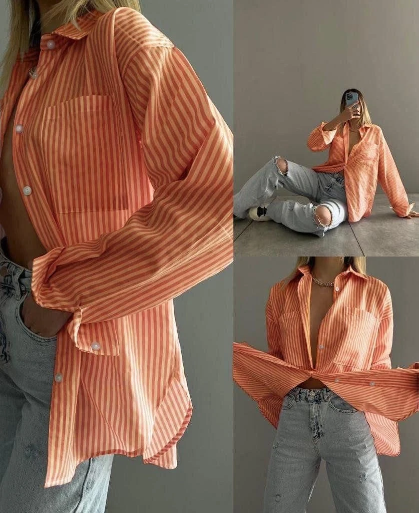 Çizgili Poplin Kumaş Salaş Gömlek