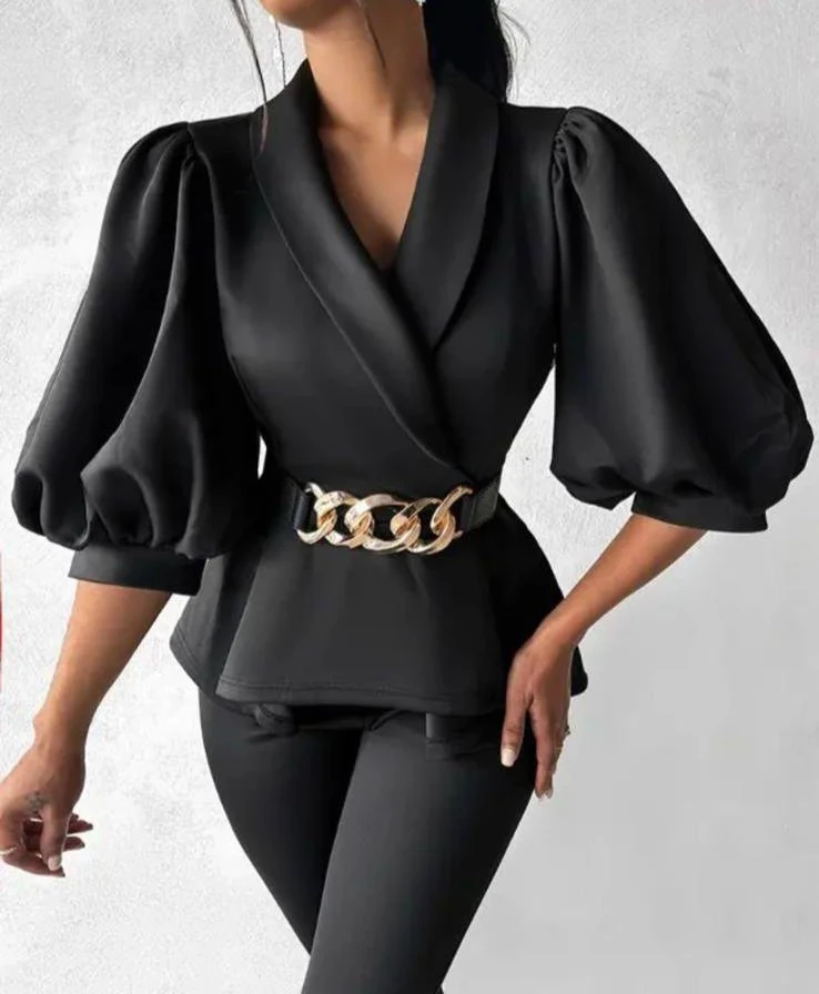 Dalgıç Kumaş Balon Kollu Bluz