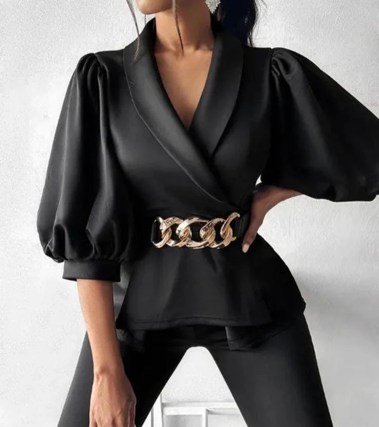 Dalgıç Kumaş Balon Kollu Bluz