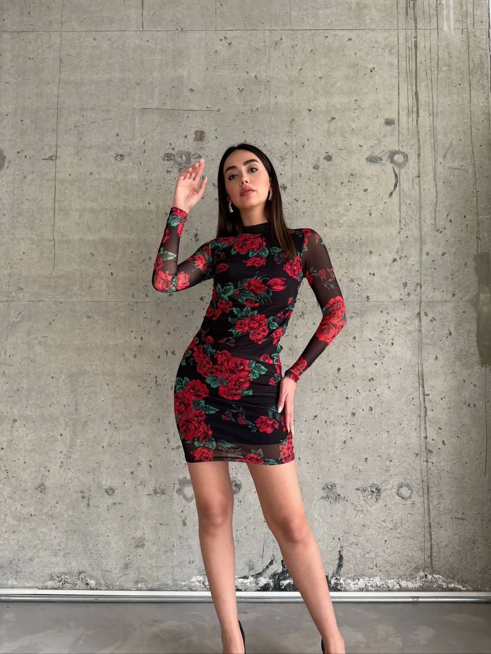 Dalgıç Kumaş  Çiçek Desenli Elbise