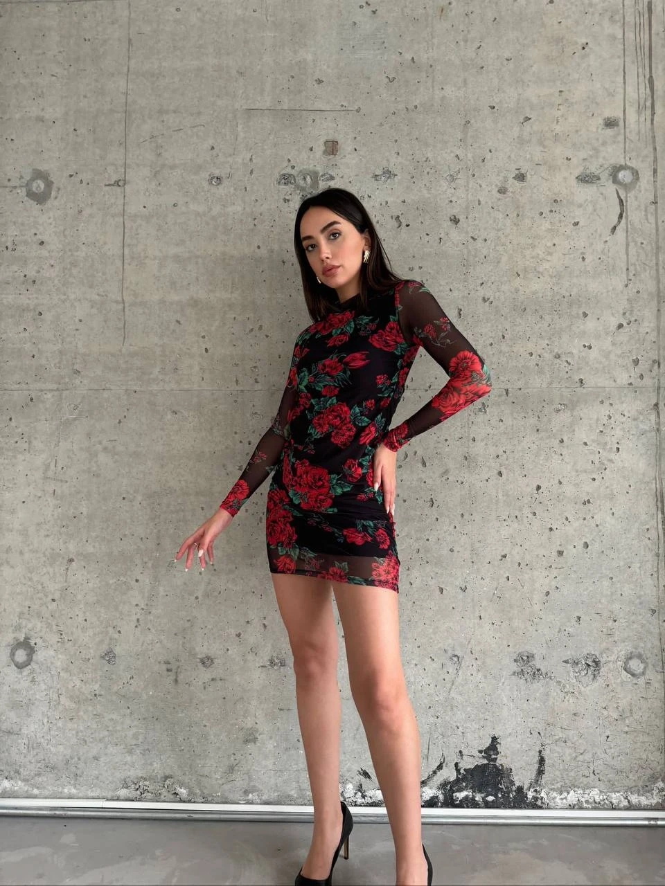 Dalgıç Kumaş  Çiçek Desenli Elbise