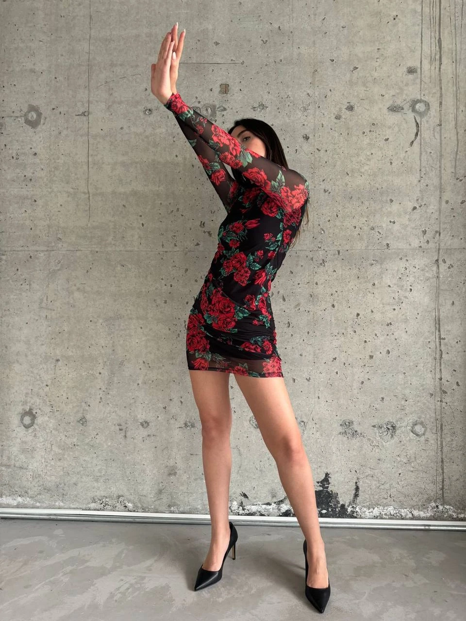 Dalgıç Kumaş  Çiçek Desenli Elbise