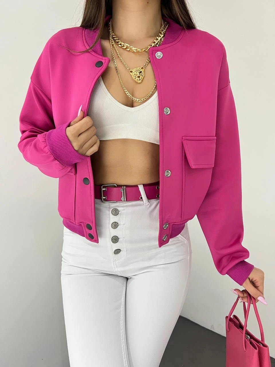 Dalgıç Kumaş Çift Cepli  Bomber Ceket