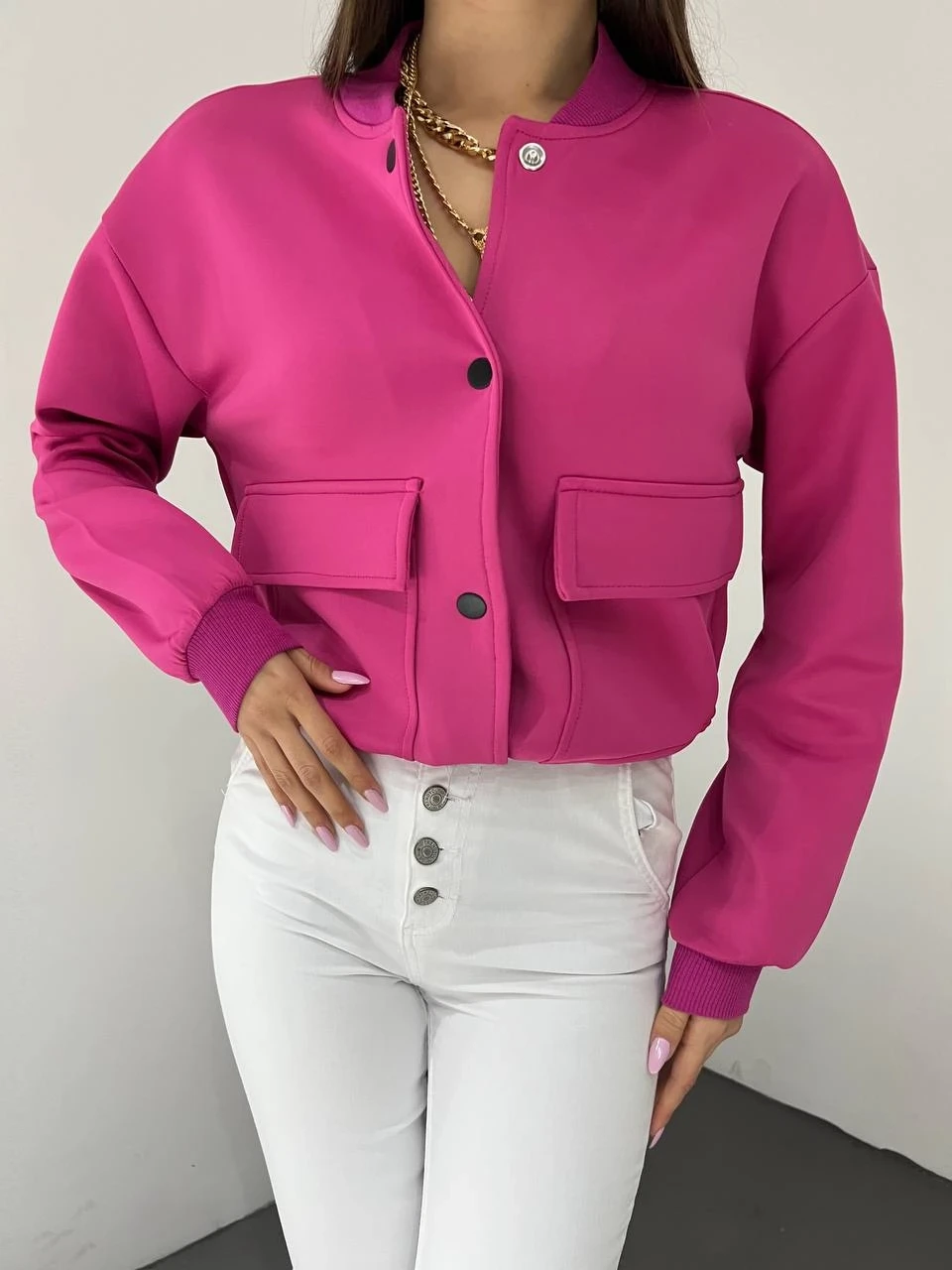 Dalgıç Kumaş Çift Cepli  Bomber Ceket