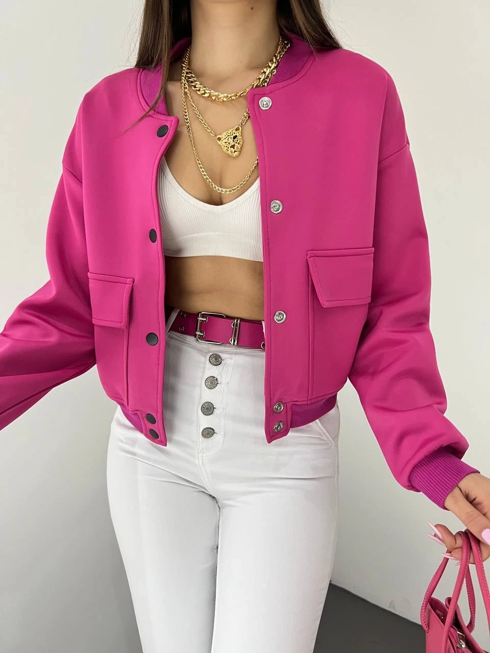 Dalgıç Kumaş Çift Cepli  Bomber Ceket