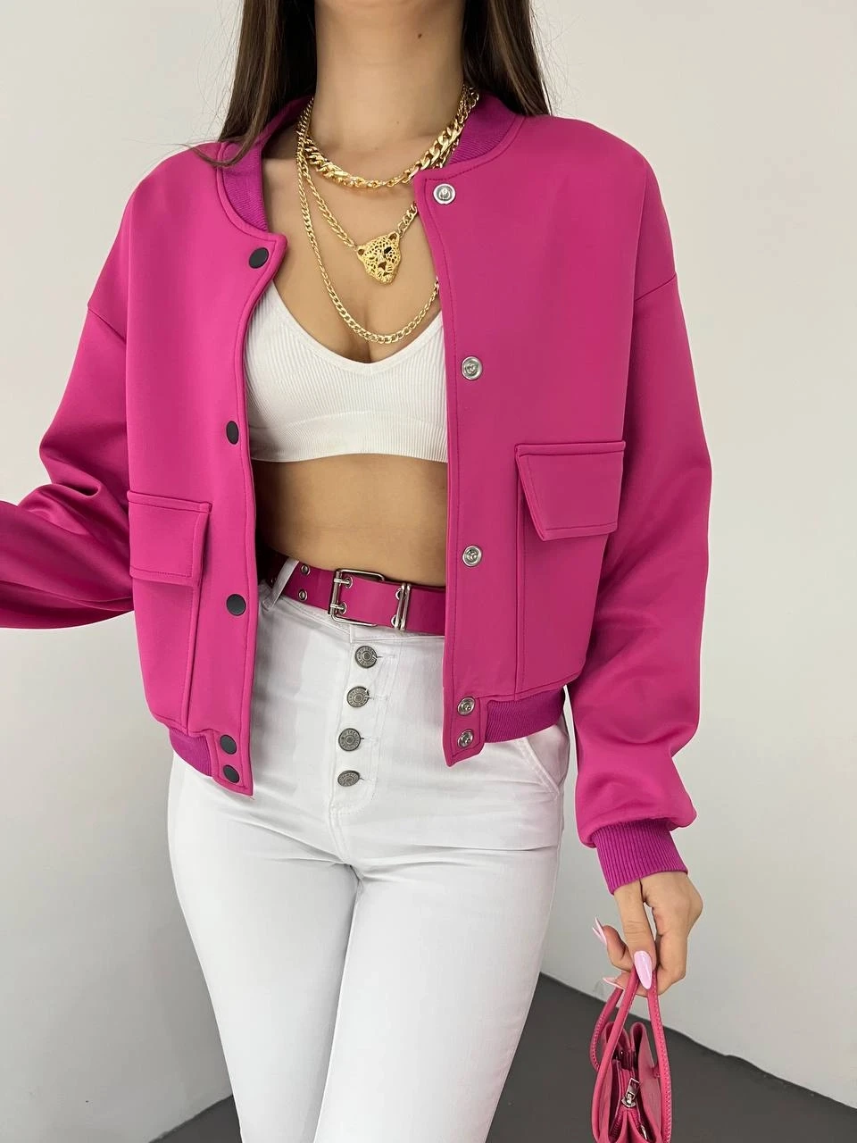 Dalgıç Kumaş Çift Cepli  Bomber Ceket