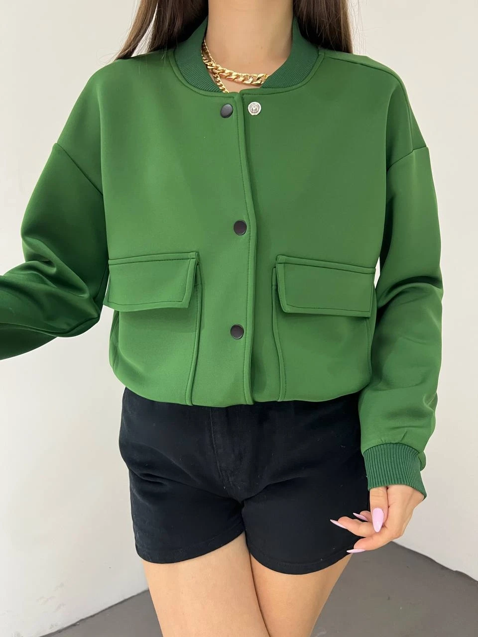 Dalgıç Kumaş Çift Cepli  Bomber Ceket