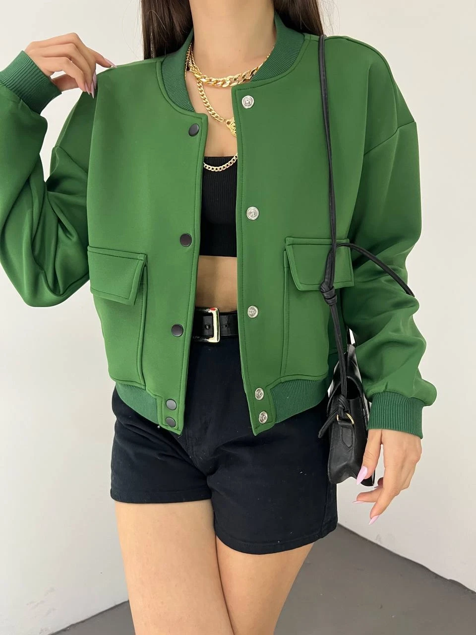 Dalgıç Kumaş Çift Cepli  Bomber Ceket