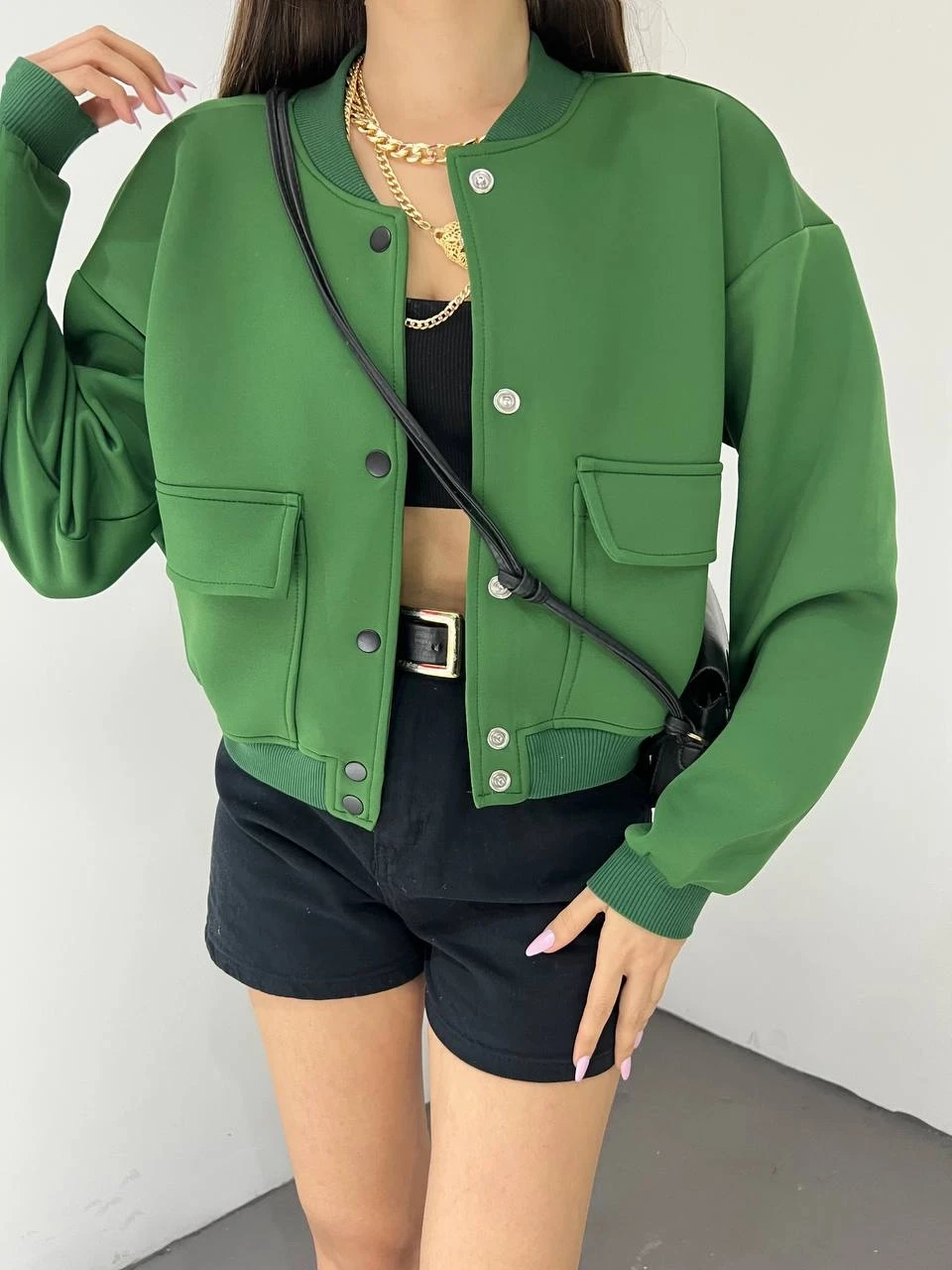 Dalgıç Kumaş Çift Cepli  Bomber Ceket