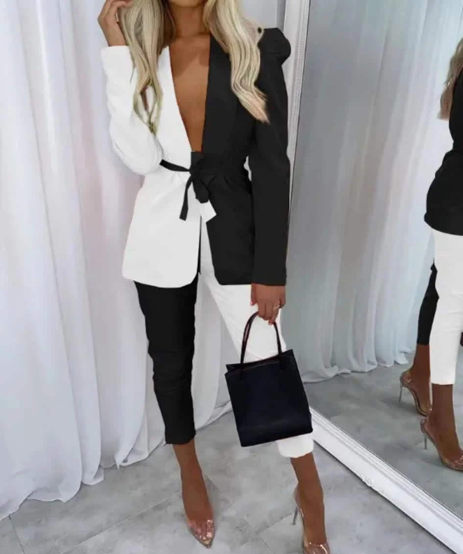 Dalgıç Kumaş Çift Renk Ceket Pantolon Takım