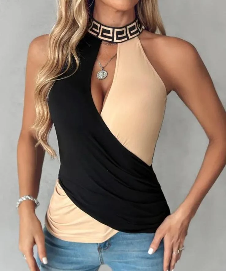 Dalgıç Kumaş Çift Renkli Bluz