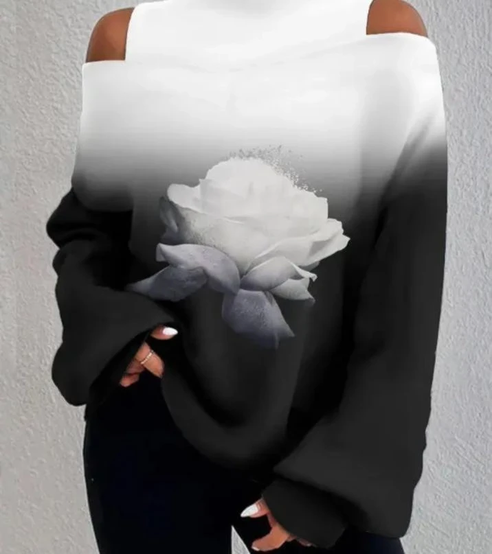 Dalgıç Kumaş Dijital Gül Baskılı Bluz