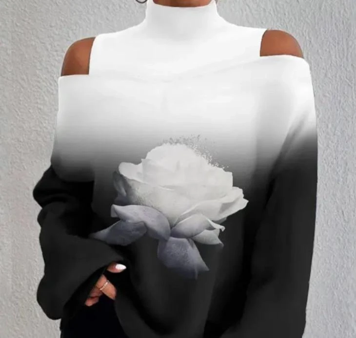 Dalgıç Kumaş Dijital Gül Baskılı Bluz