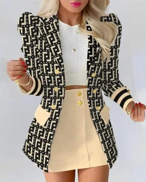 Dalgıç Kumaş Düğme Detaylı Dijital Baskılı Cetek Etek Takım