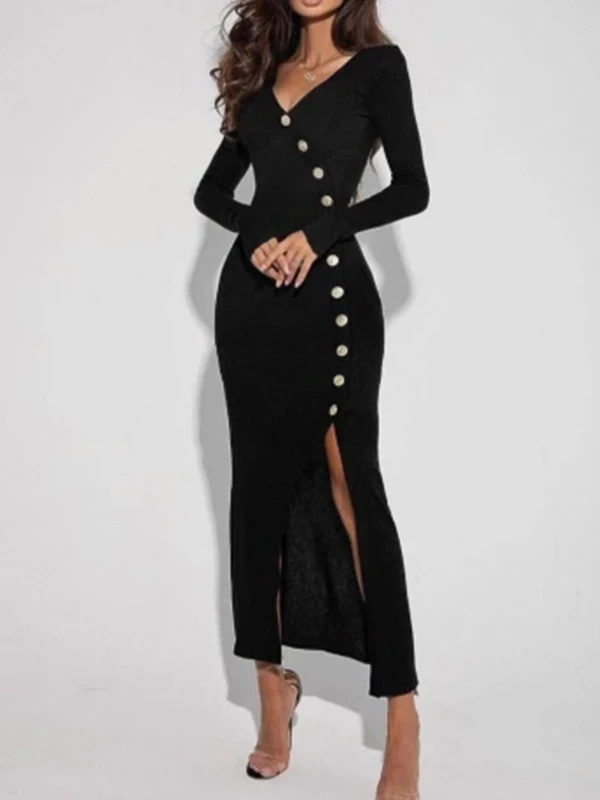 Dalgıç Kumaş Düğme Detaylı Elbise