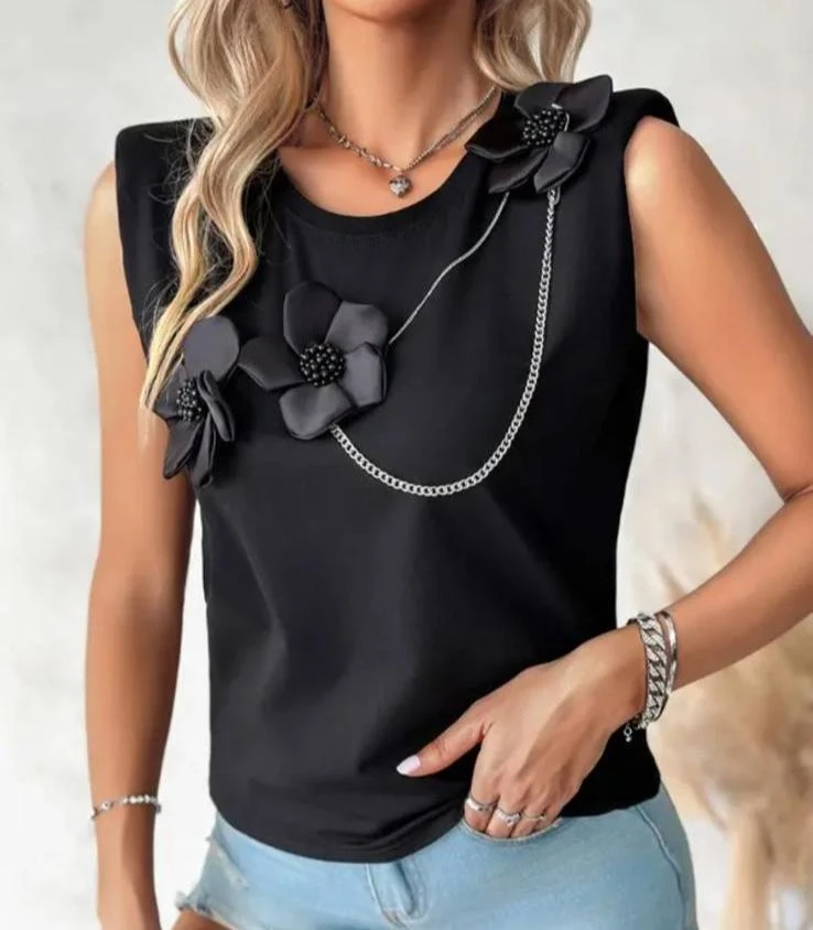 Dalgıç Kumaş Gül Aksesuarlı Bluz