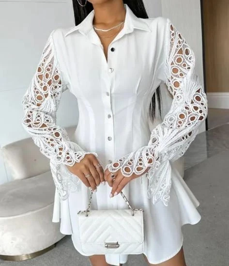 Dalgıç Kumaş Güpür Detaylı Elbise