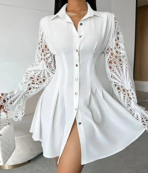 Dalgıç Kumaş Güpür Detaylı Elbise