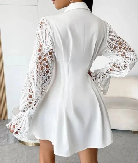 Dalgıç Kumaş Güpür Detaylı Elbise