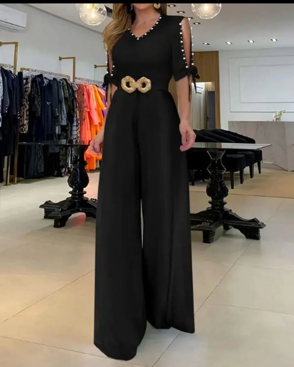 Dalgıç Kumaş İnci Detaylı Kemerli Tulum