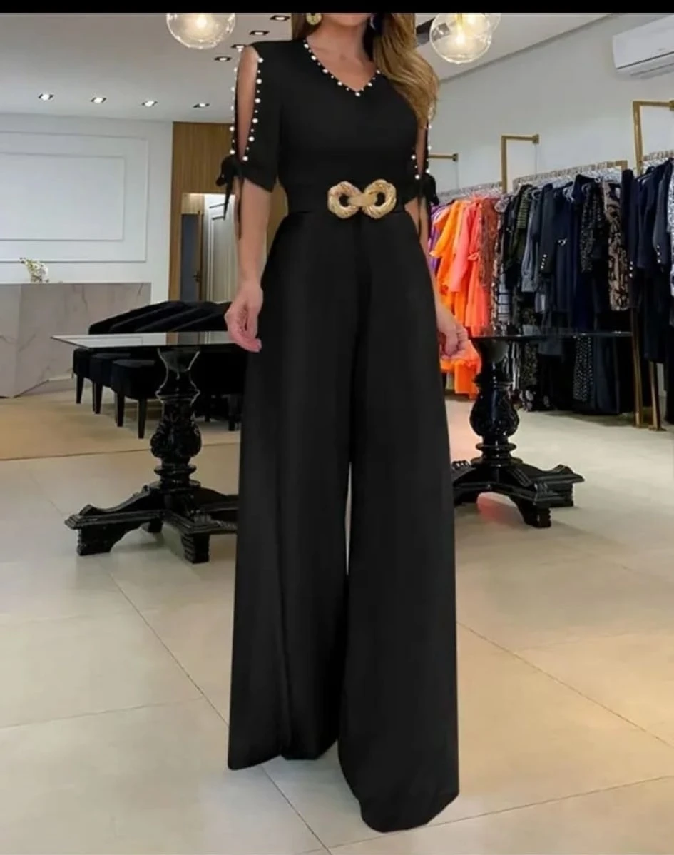 Dalgıç Kumaş İnci Detaylı Kemerli Tulum