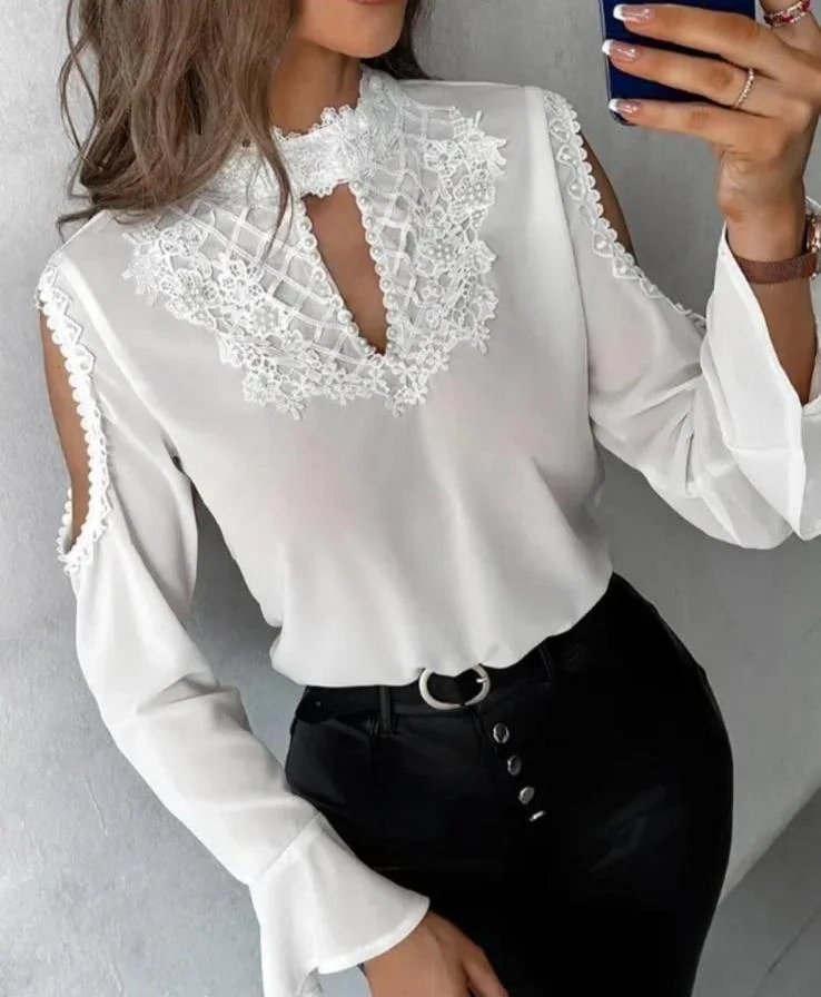 Dalgıç Kumaş İthal Dantel Detaylı Bluz