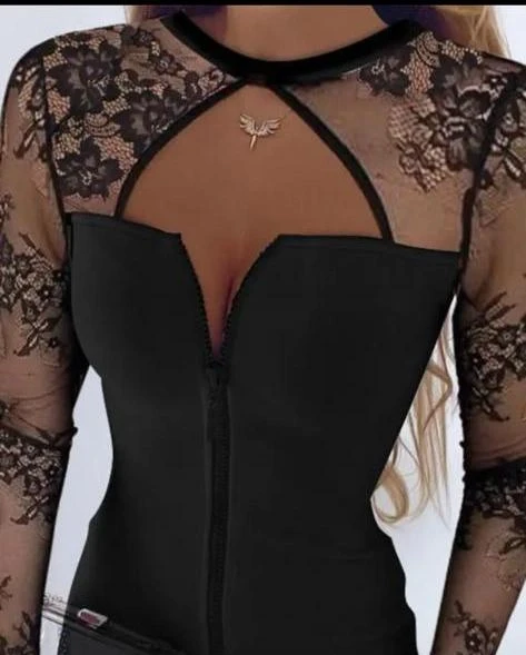 Dalgıc Kumaş İthal Dantel ve Fermuar Detaylı Elbise